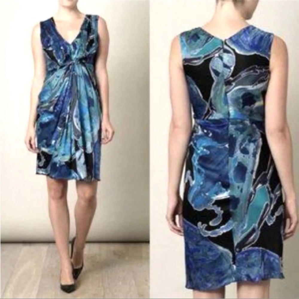 DVF Diane Von Furstenberg 100% Silk Weslie Dress Draped Sleeveless Blue Sz 2